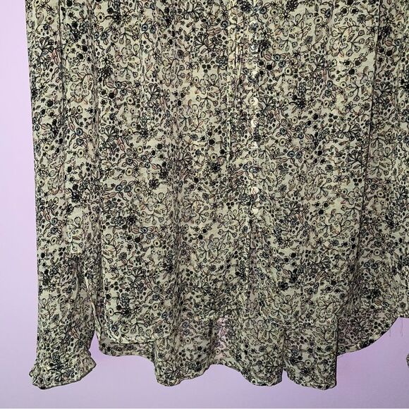 Free People Blouse M Yellow Ditsy Floral Chiffon Button Top - Picture 6 of 10